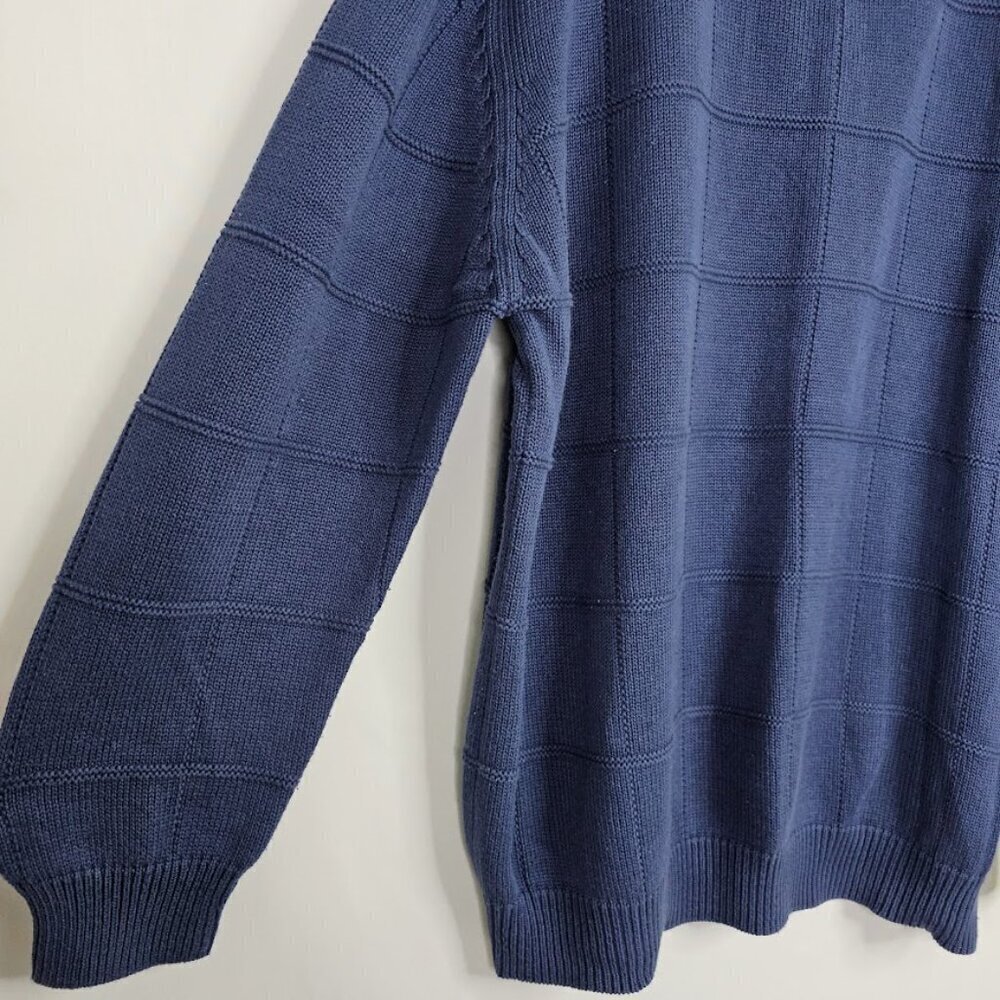 Vintage KNIGHTSBRIDGE Men's Pullover Sweater Size L NAVY BLUE Preppy 100% Cotton - Picture 3 of 8